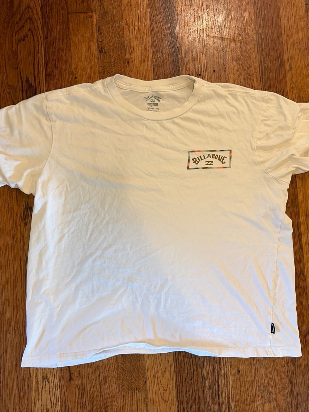 Billabong White Short Sleeve Tee with Small Chest Box Logo